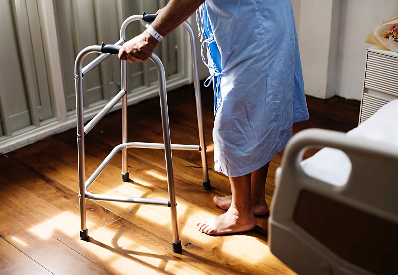 image of elderly person walking using talking cane